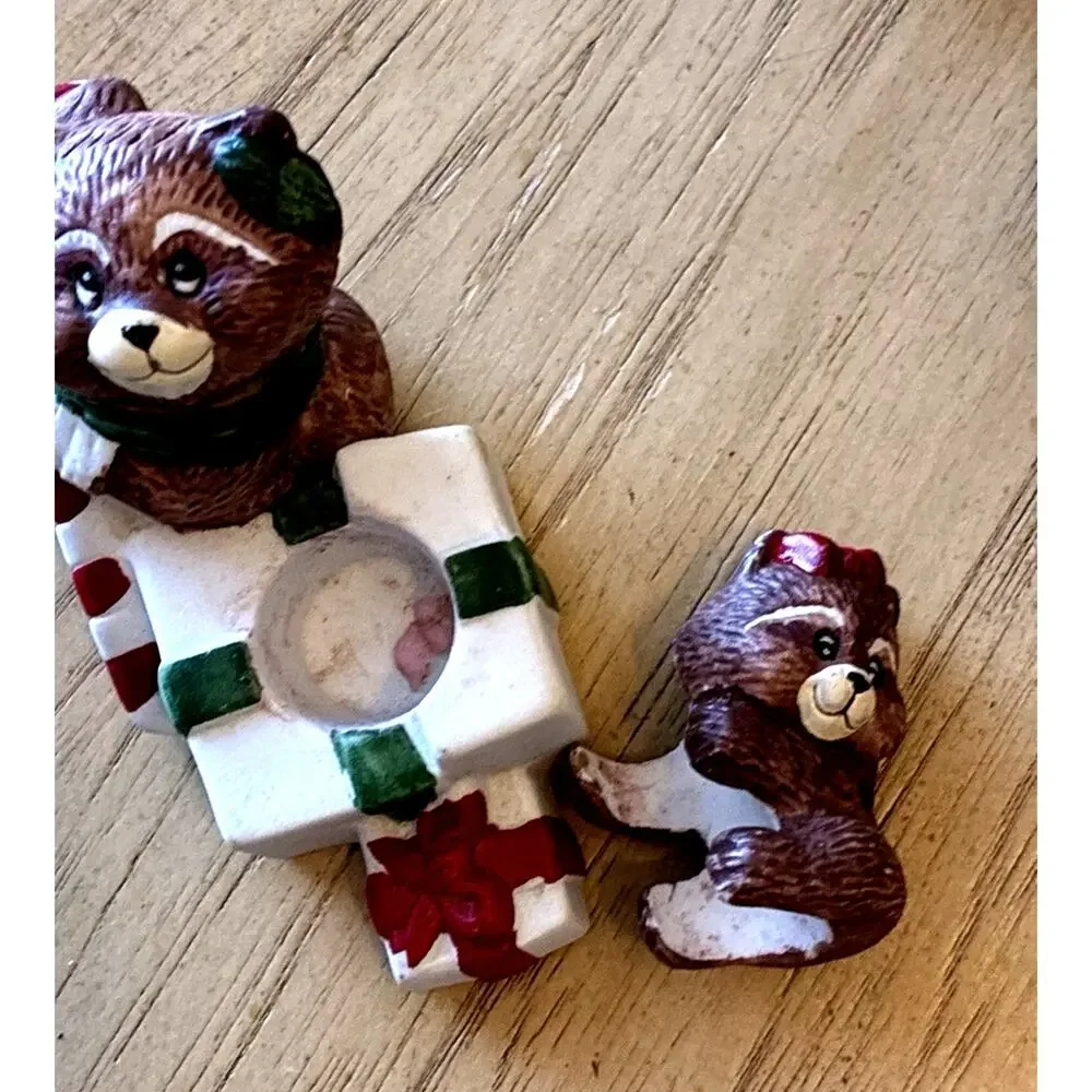 VTG Christmas Candle Climbers Bear & Cub Holiday Decor Retro Cottage Farmhouse